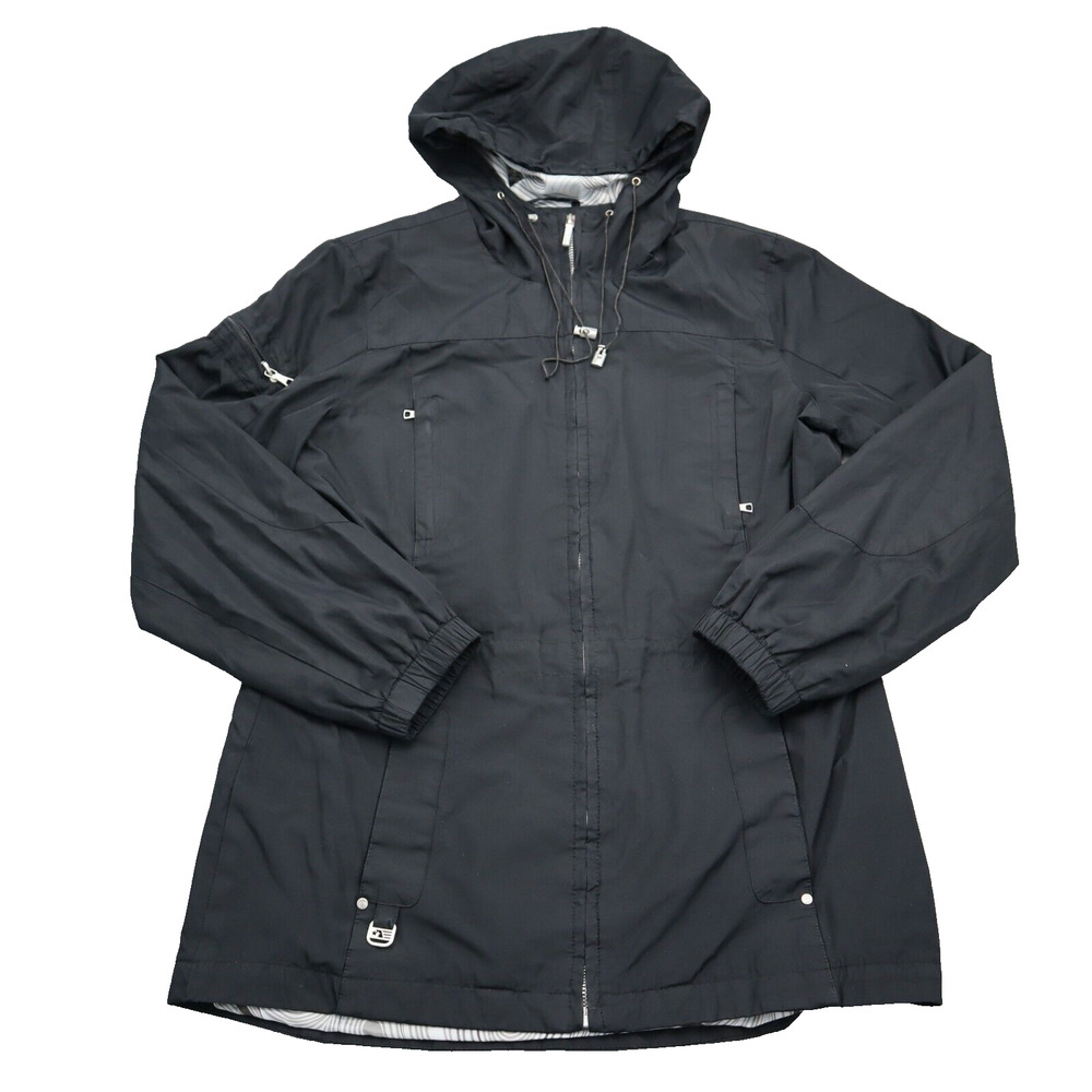 Free Country Jacket Womens S Black Full Zip Hooded Radiance Rain Jacket